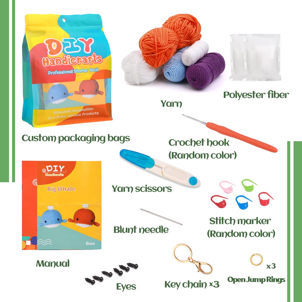 3 Colors Whale Crochet Kit for Beginners