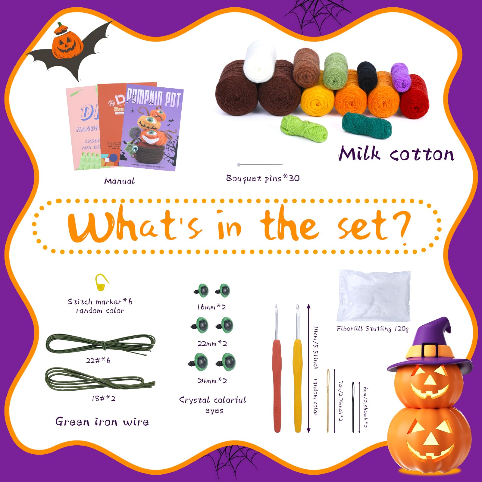 Kit de crochet pour débutants : citrouille en pot pour Halloween