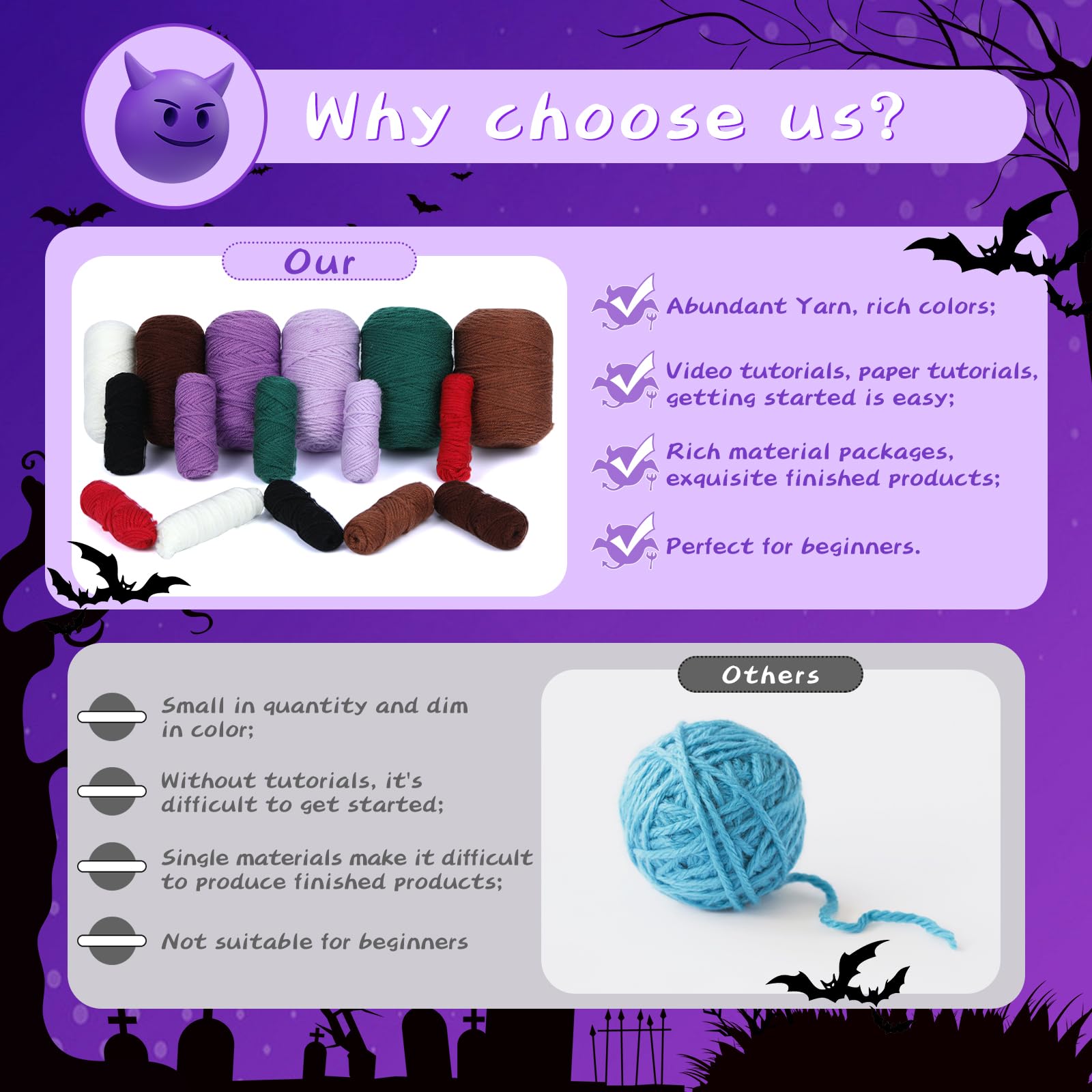 Kit de crochet pour débutants sur le thème des yeux maléfiques pour Halloween