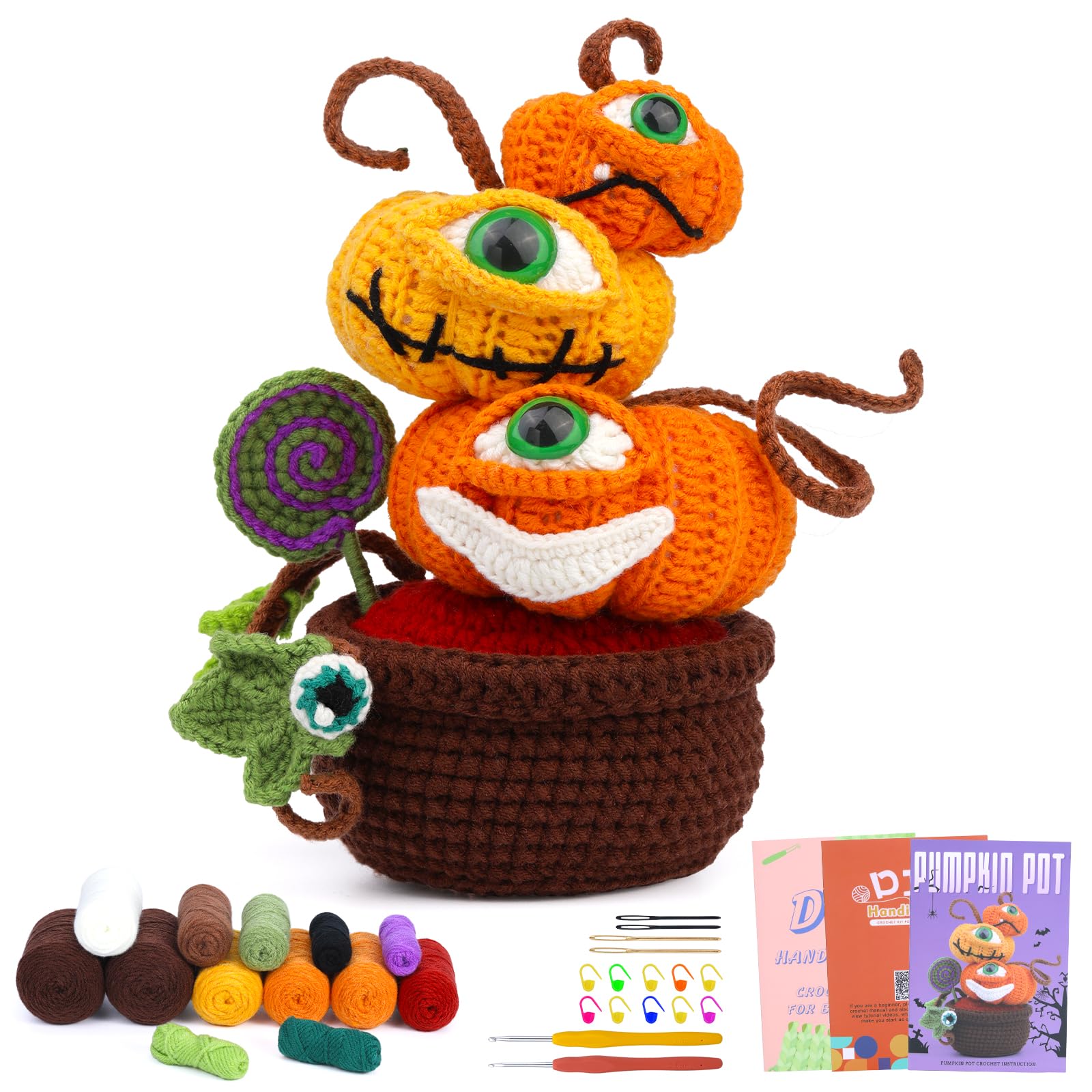 Kit de crochet pour débutants : citrouille en pot pour Halloween