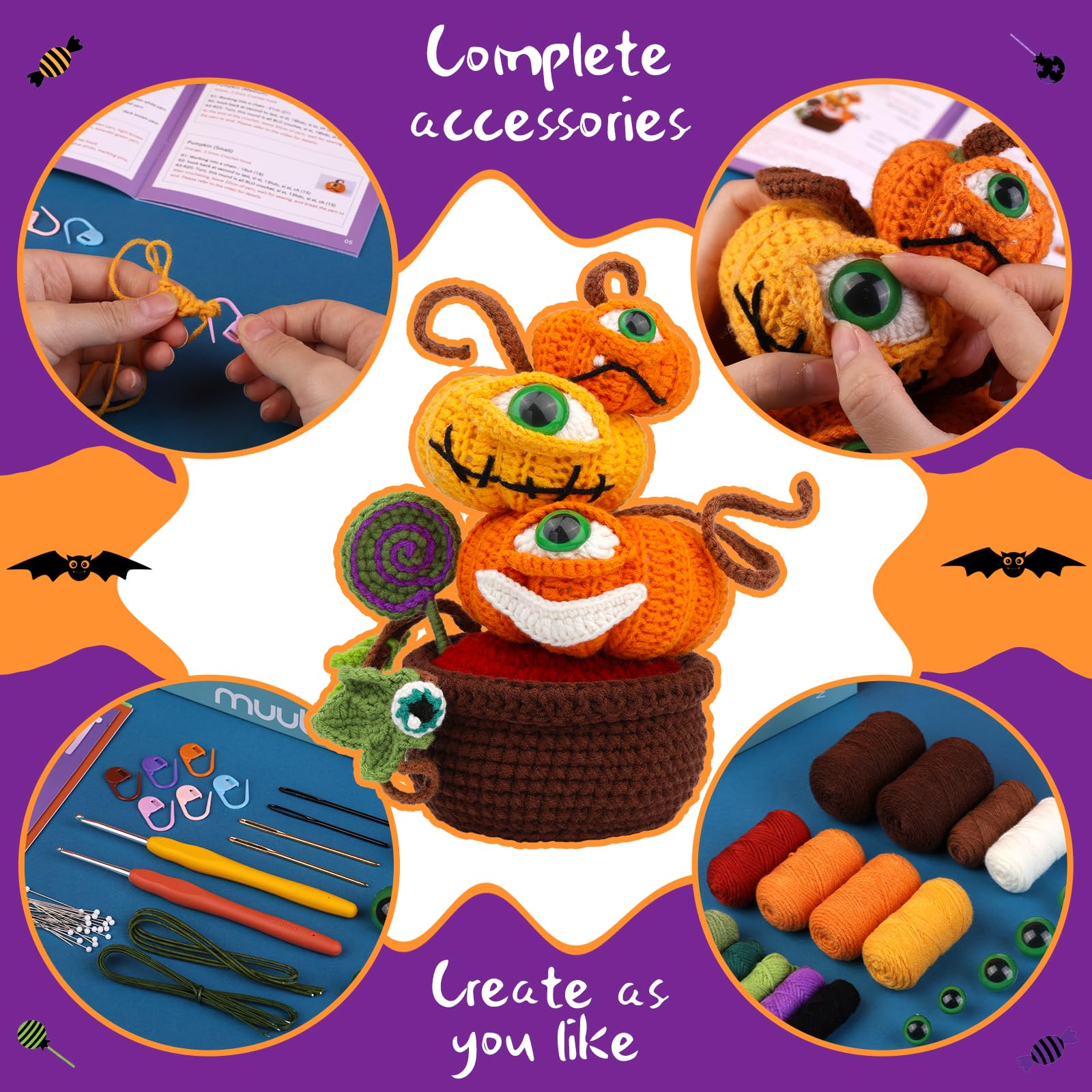Kit de crochet pour débutants : citrouille en pot pour Halloween