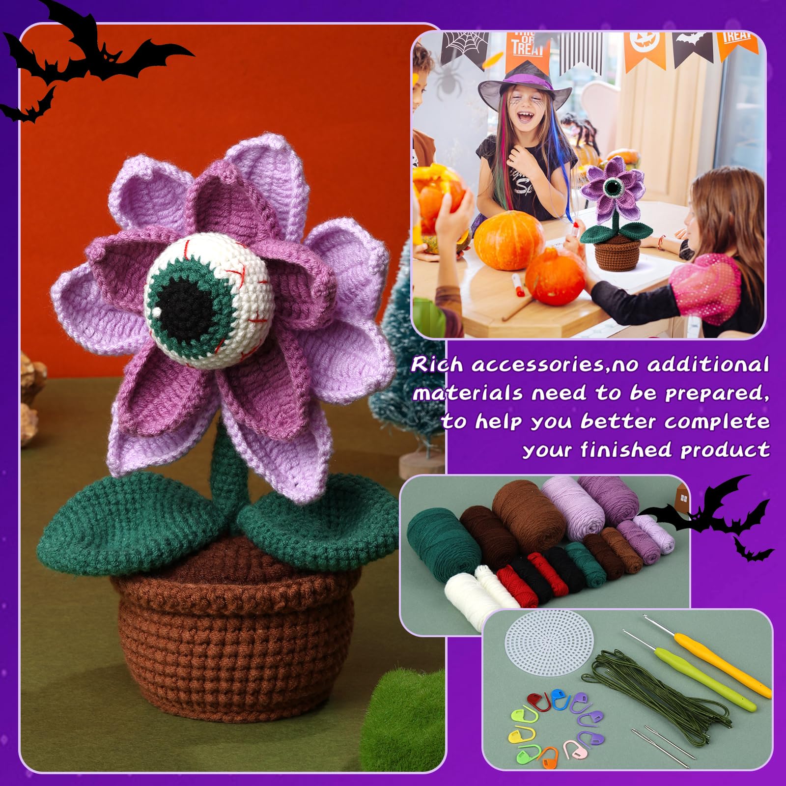 Kit de crochet pour débutants sur le thème des yeux maléfiques pour Halloween