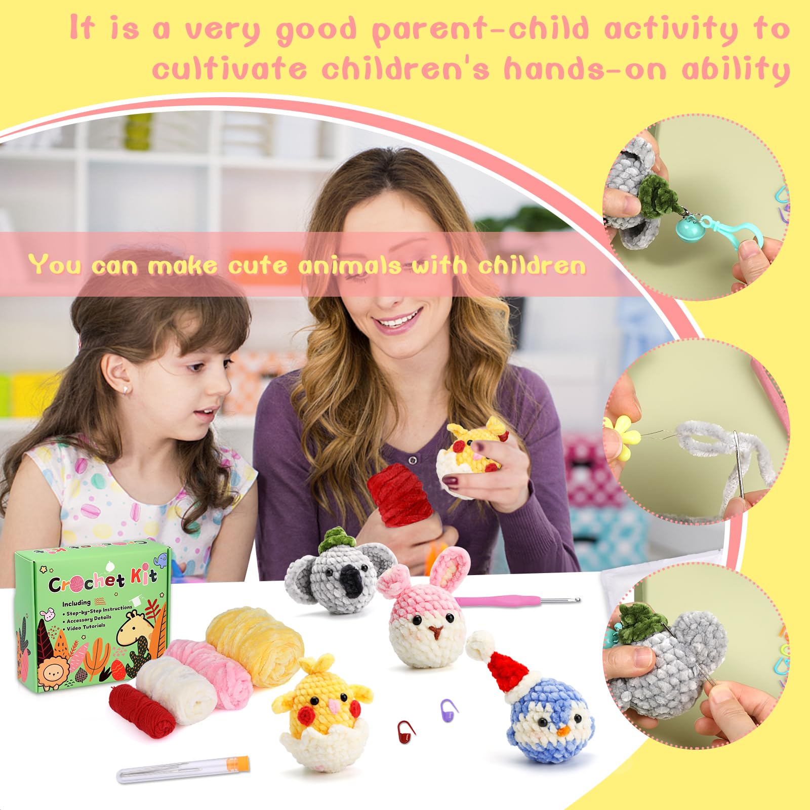 Chick Crochet Kit for Beginners, 3 Colors Chenille Yarn