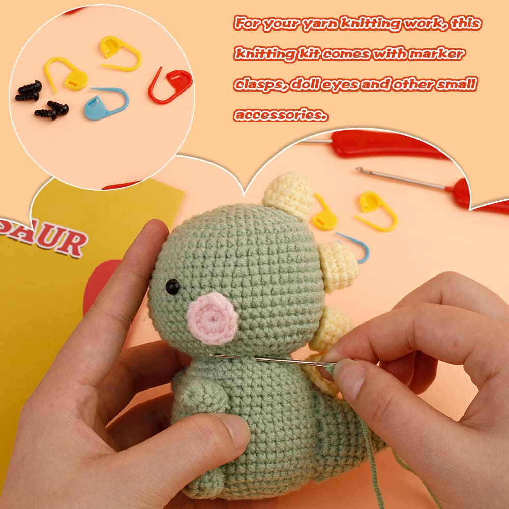3 kits d'animaux au crochet à faire soi-même pour débutants : renard, éléphant et dinosaure
