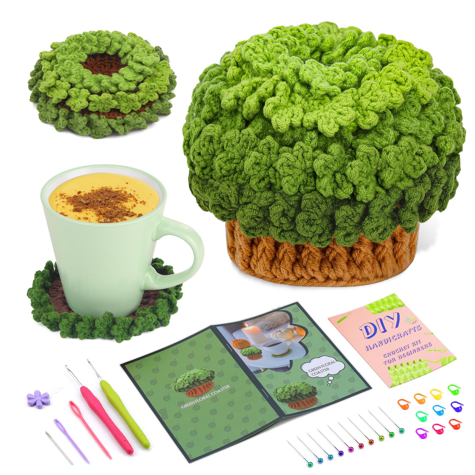 Kit de crochet pour débutants comprenant 6 dessous de verre pour pots de fleurs
