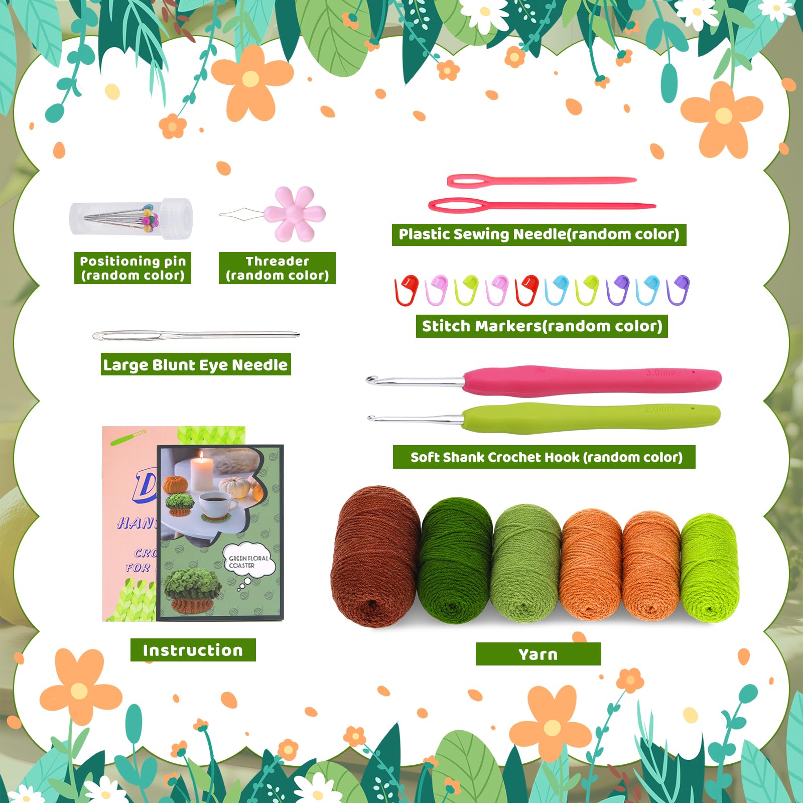 Kit de crochet pour débutants comprenant 6 dessous de verre pour pots de fleurs