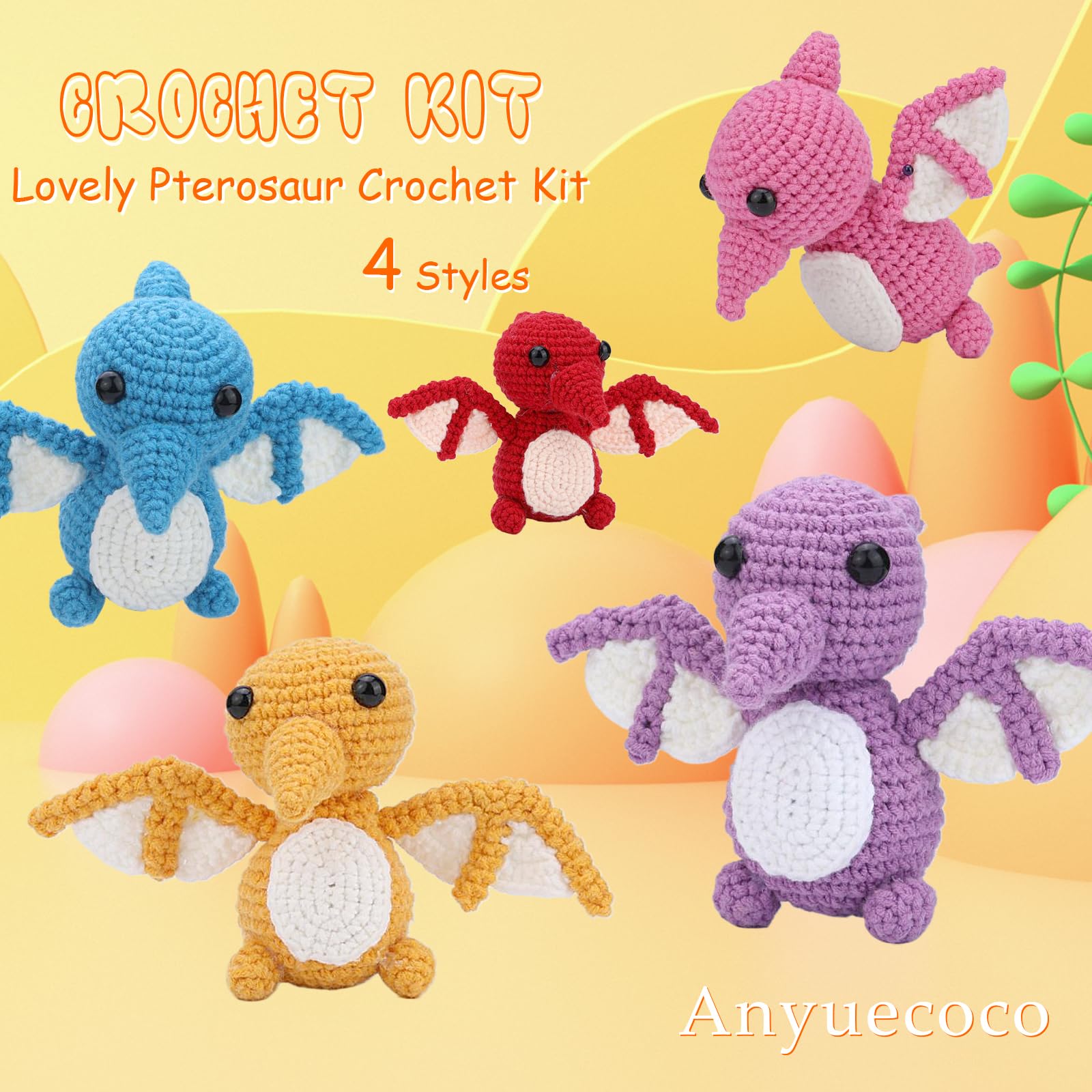 Adorables kits de crochet de ptérosaures pour débutants