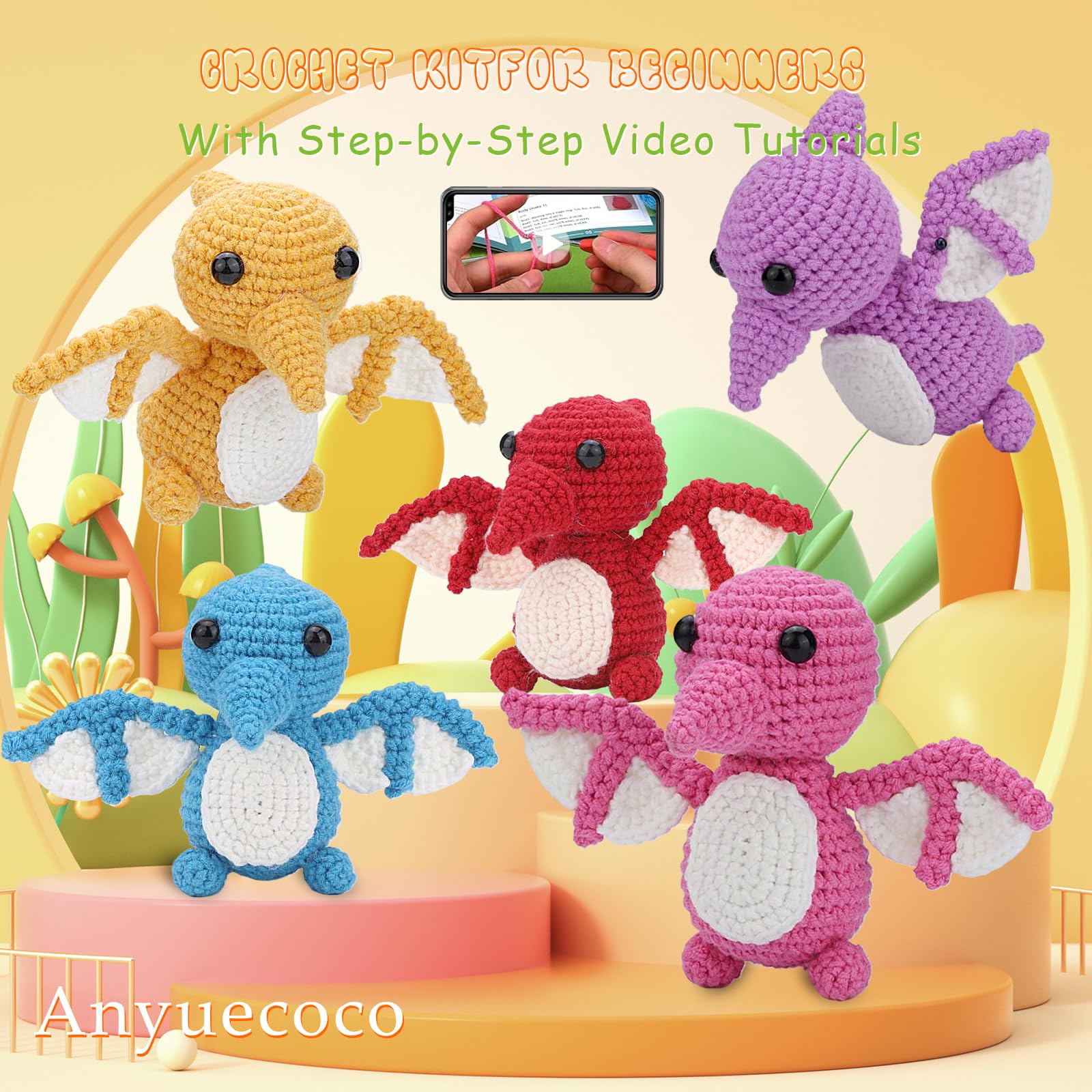 Adorables kits de crochet de ptérosaures pour débutants
