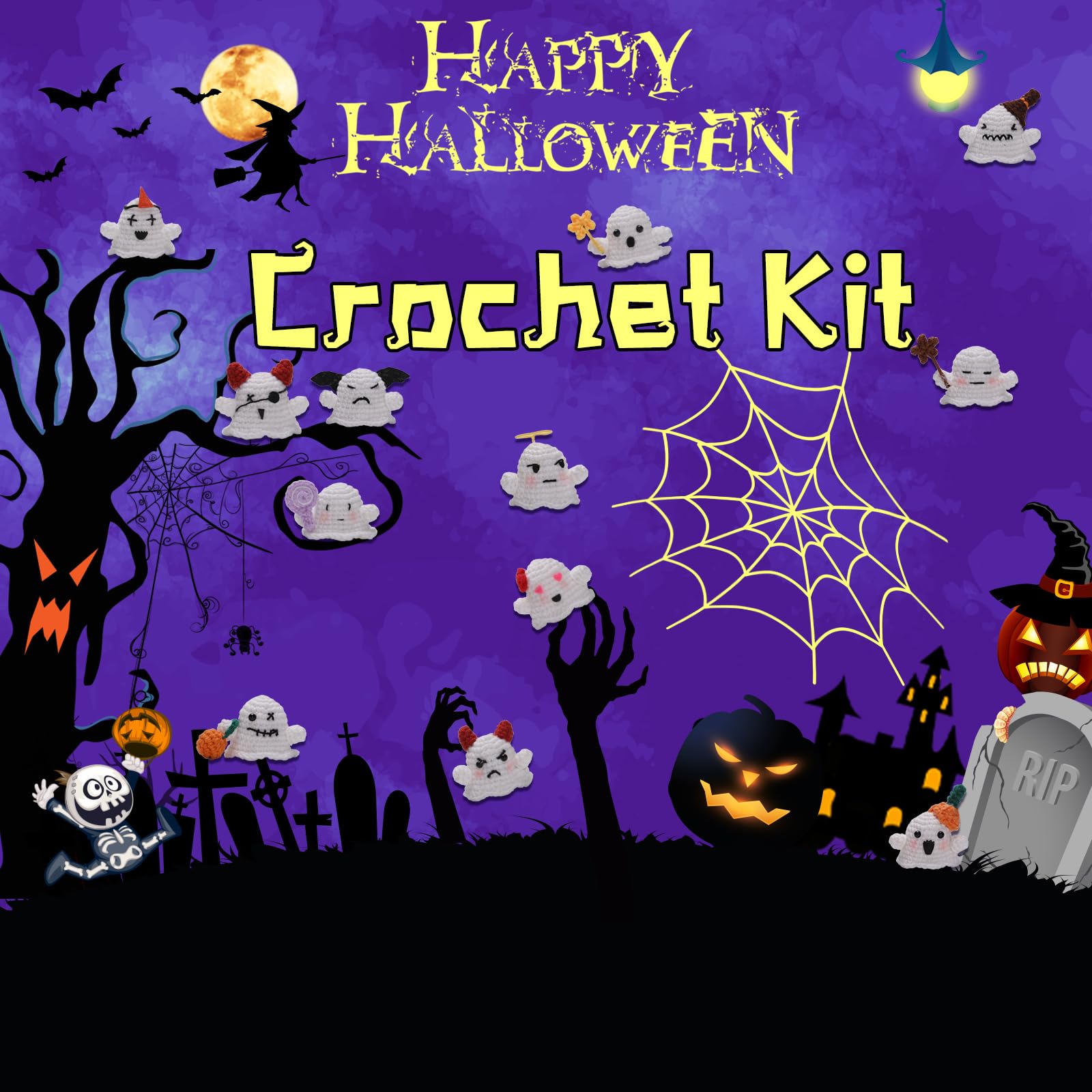 Kit de crochet Halloween Famille Fantôme pour débutants