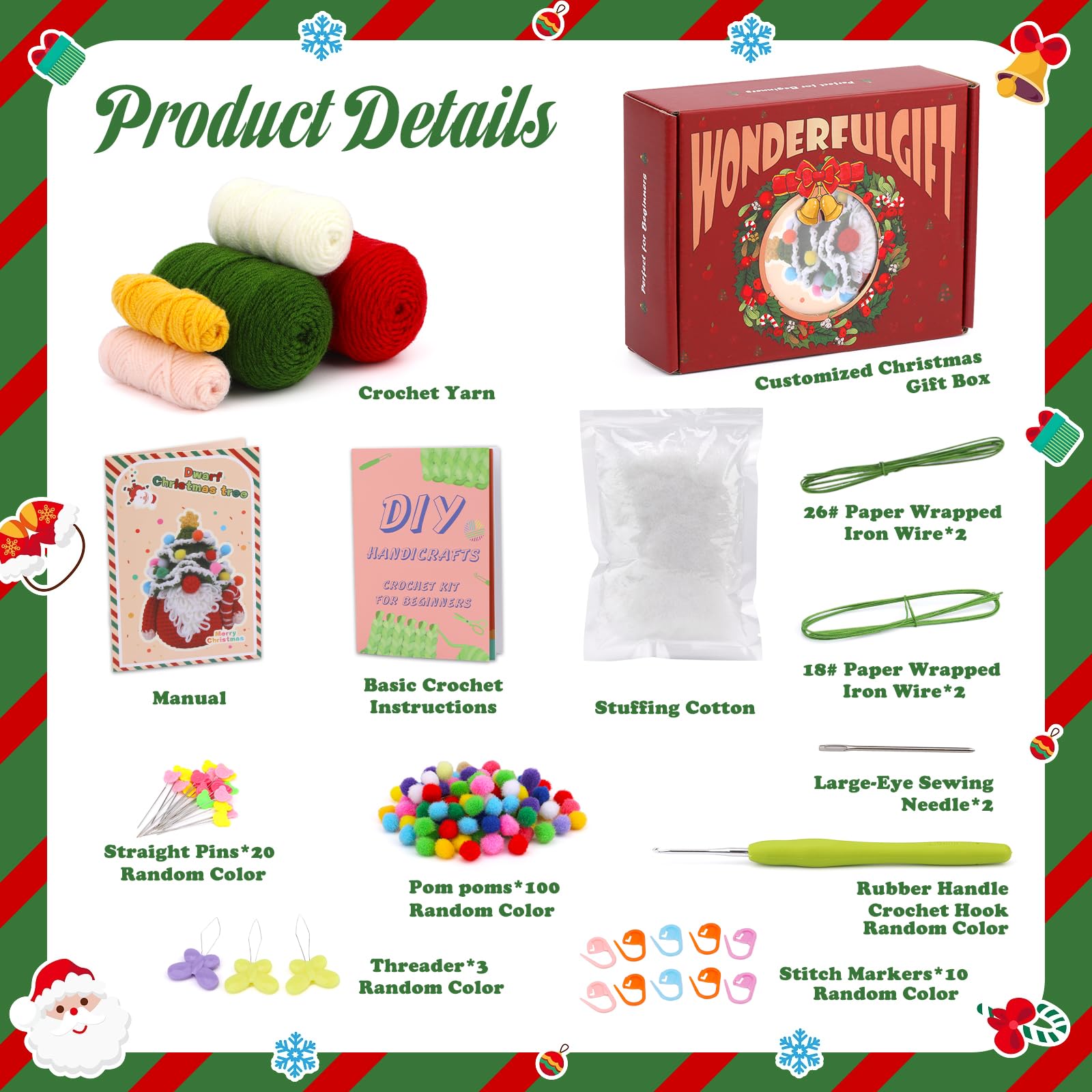 Sapin de Noël gnome - Kit de crochet de Noël pour débutants