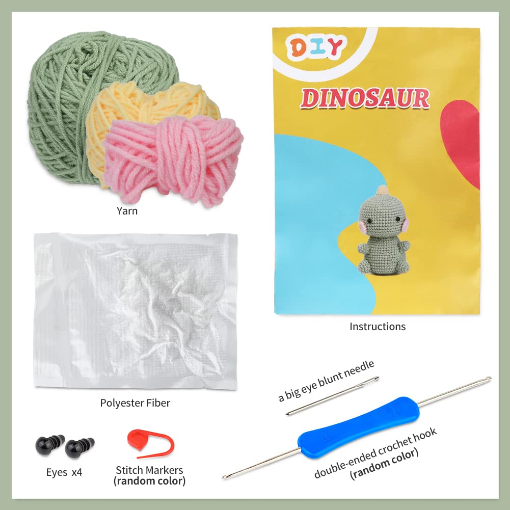 Kit de crochet dinosaure vert pour débutants