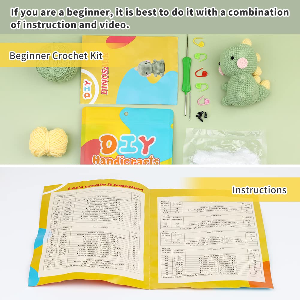 Kit de crochet dinosaure vert pour débutants