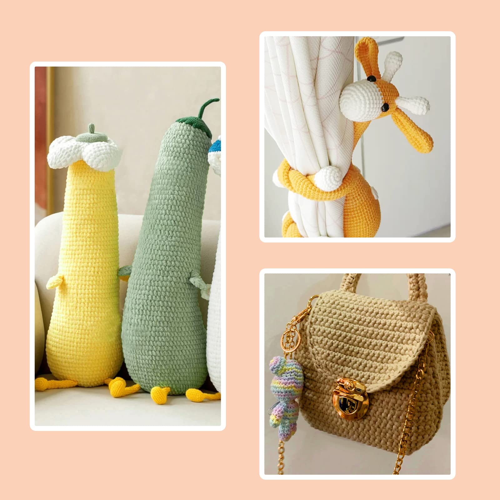 (4x50g) Crochet Yarn for Beginners with Easy-to-See Stitches - 21 Colors