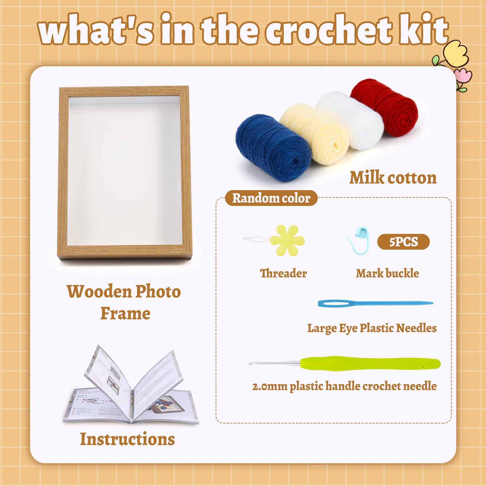 Ensemble de cadre photo en fleurs bouffantes, kit de crochet pour débutants
