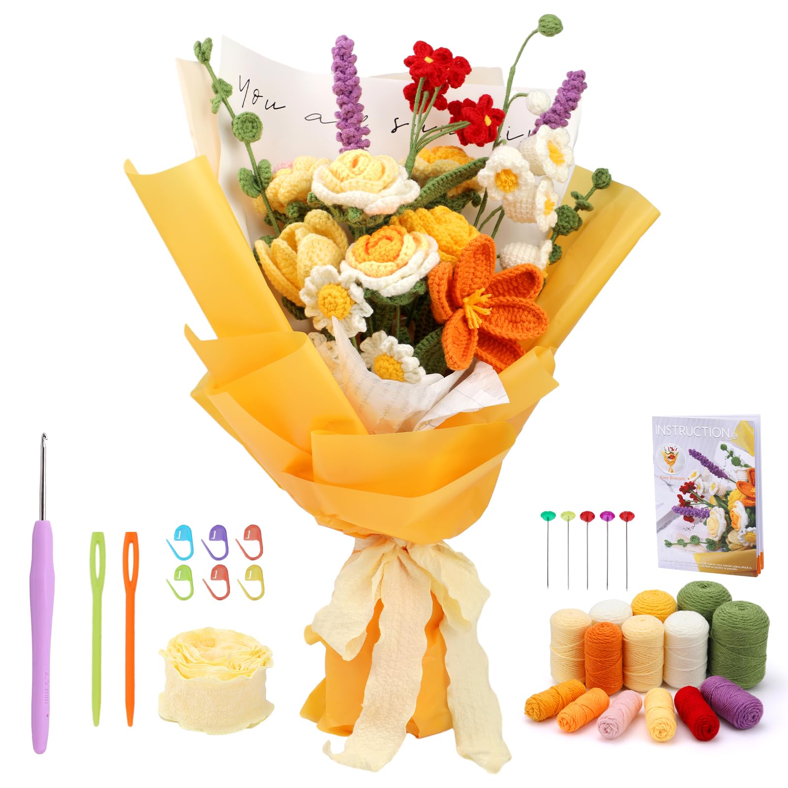 Kits de crochet pour débutants : bouquets de roses. Kit de tricot idéal pour la Saint-Valentin.