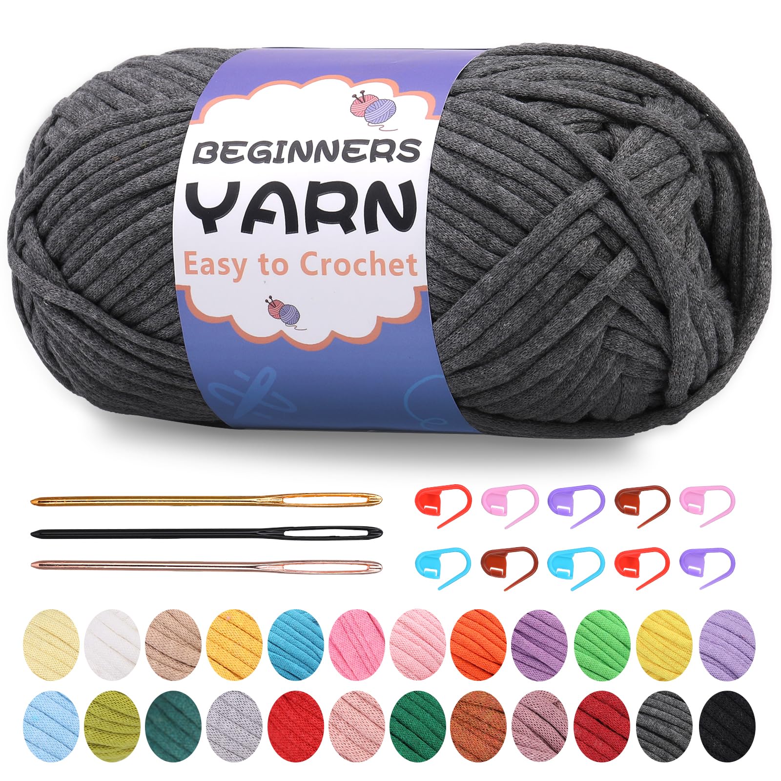 200g Easy Yarn, Crochet Yarn for Beginners Crochet Kit - 24 Colors