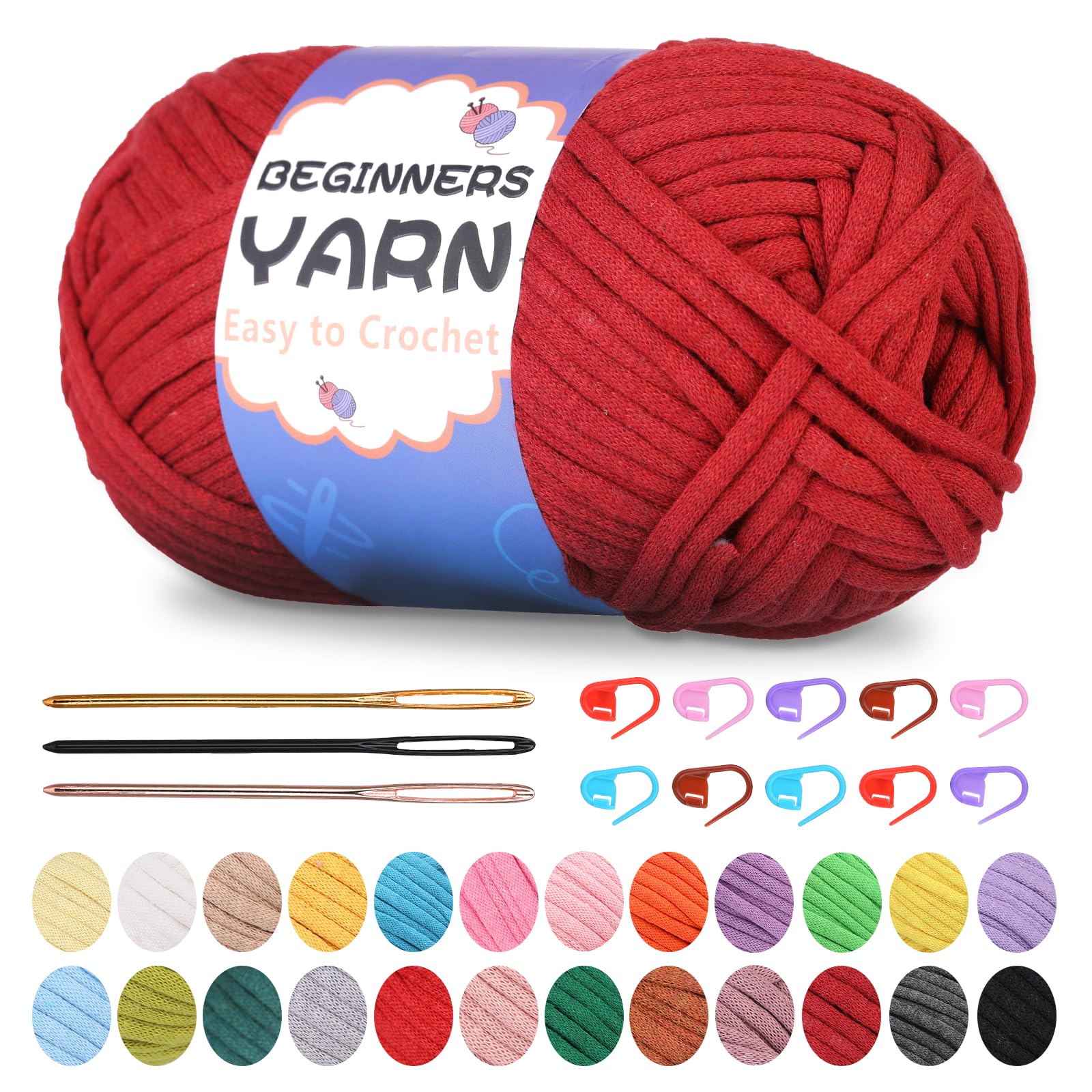 200g Easy Yarn, Crochet Yarn for Beginners Crochet Kit - 24 Colors