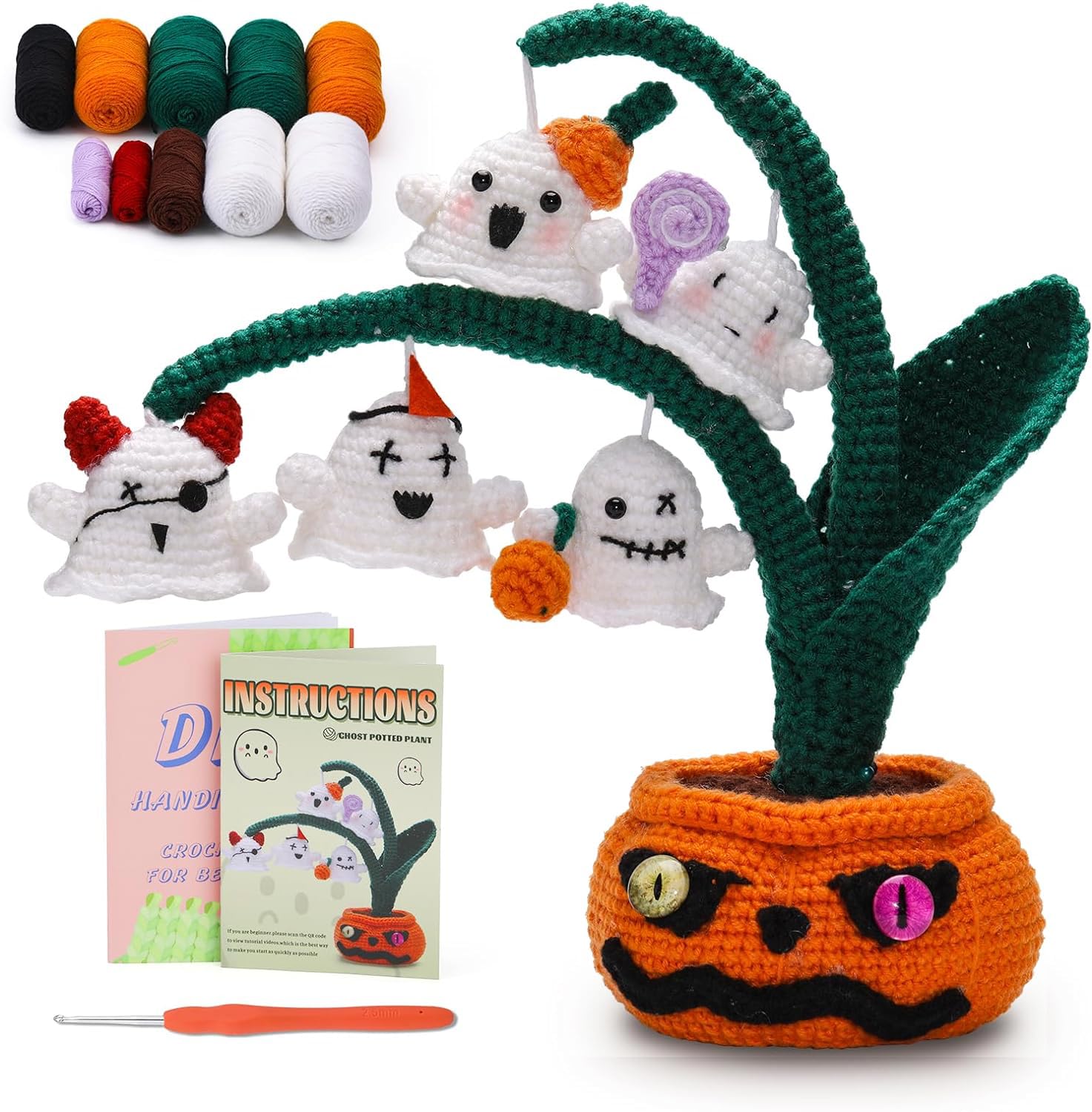 Kit de crochet d'Halloween pour débutants, série de plantes en pot fantômes