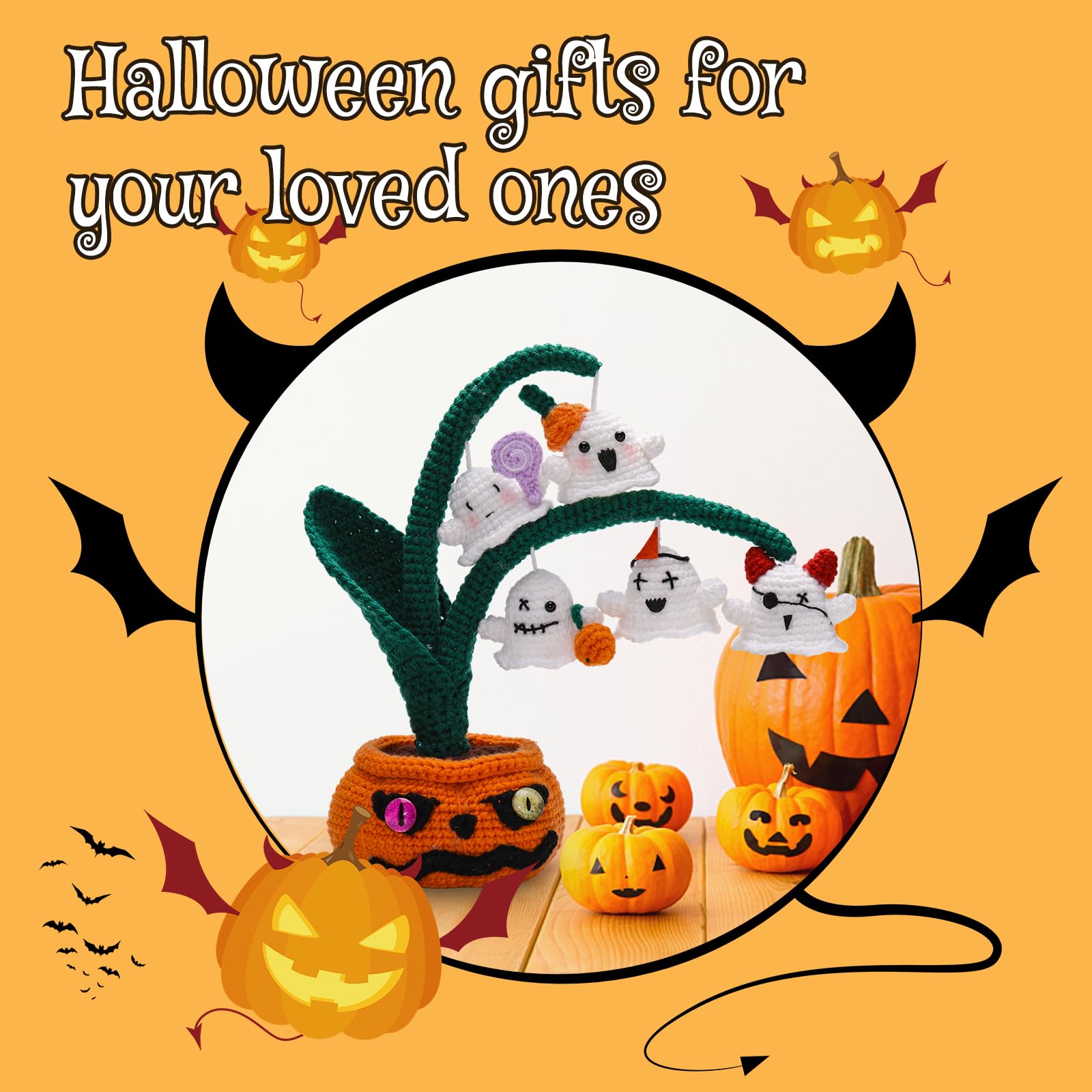 Kit de crochet d'Halloween pour débutants, série de plantes en pot fantômes