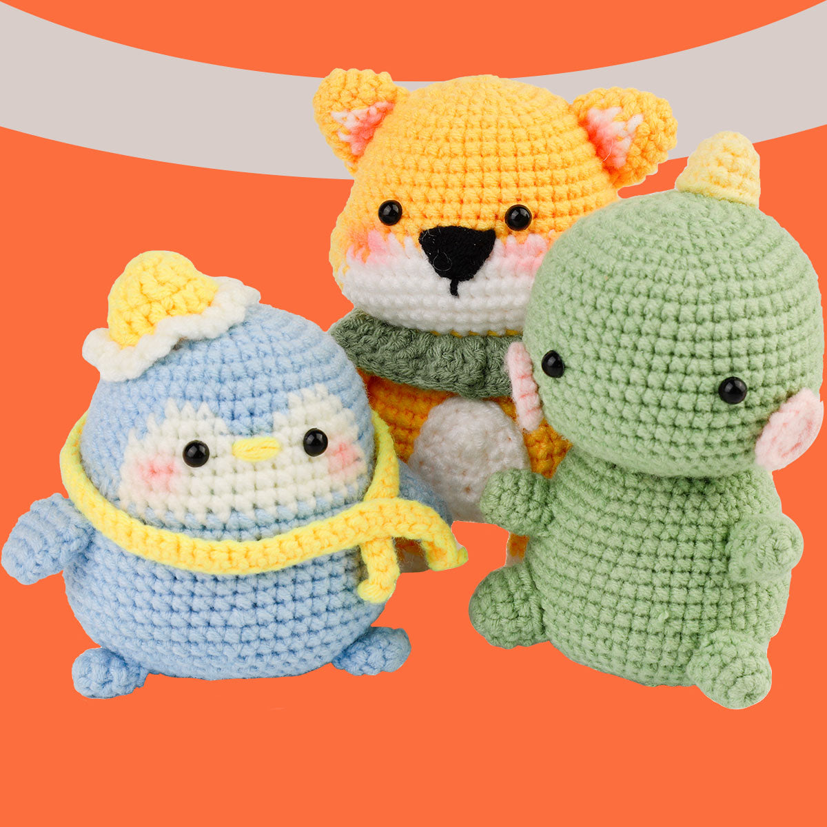 Kits de crochet DIY (3 pièces) pour débutants : Corgi, Dinosaure et Pingouin