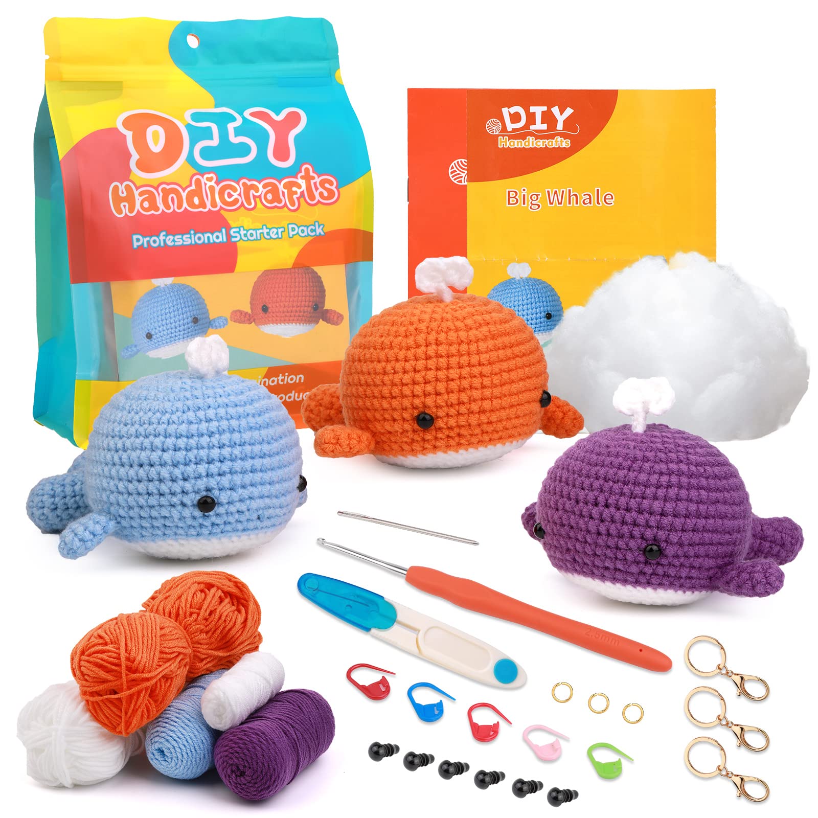 Kit de crochet baleine 3 couleurs pour débutants 