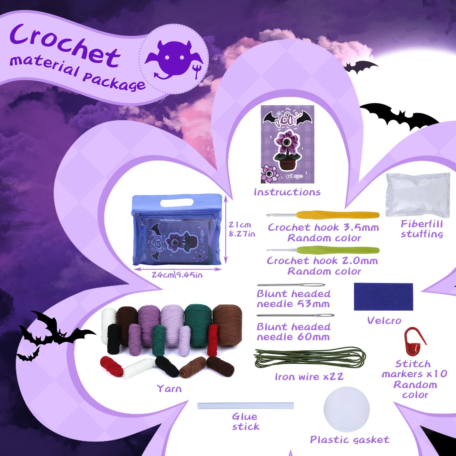 Kit de crochet pour débutants sur le thème des yeux maléfiques pour Halloween 