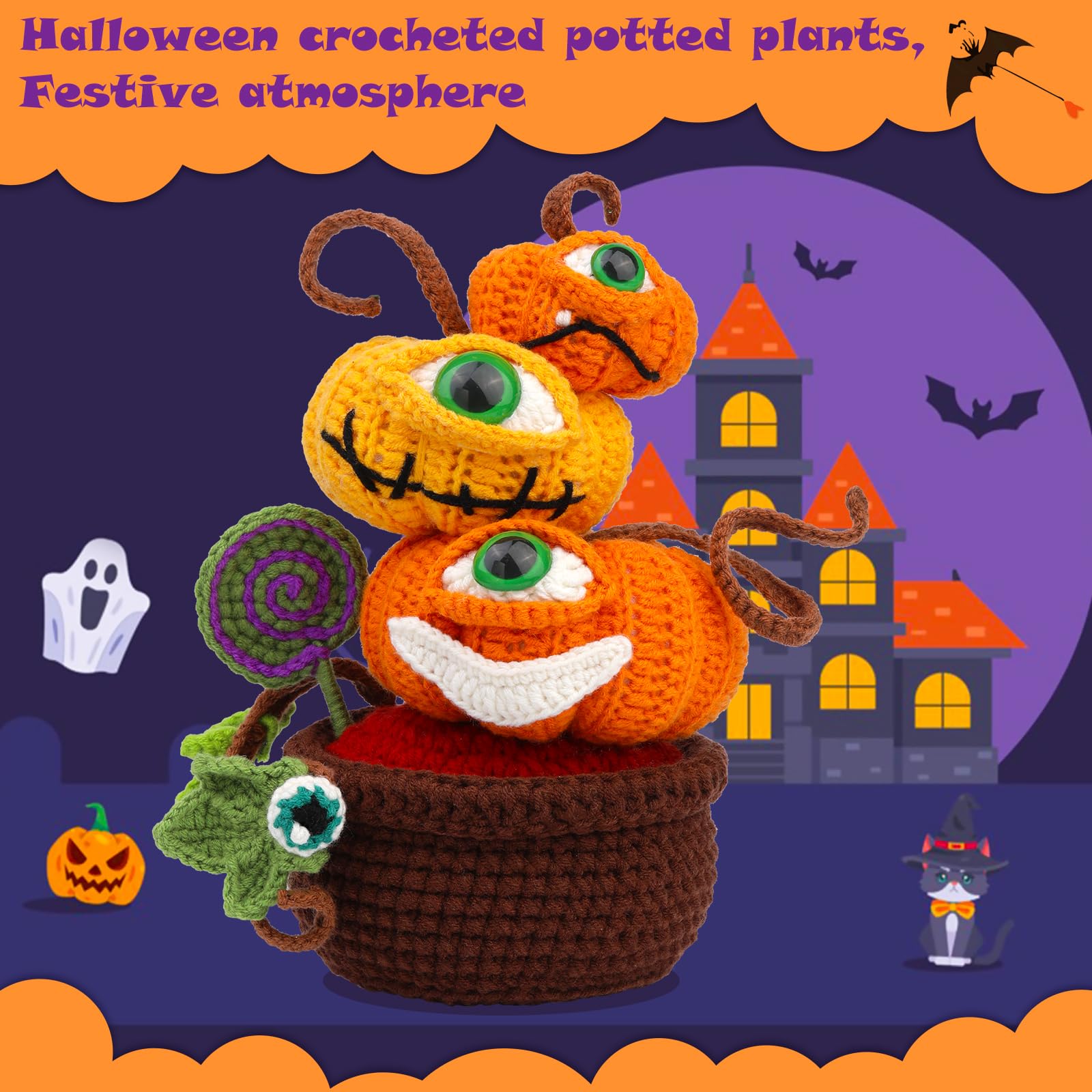 Kit de crochet pour débutants : citrouille en pot pour Halloween 