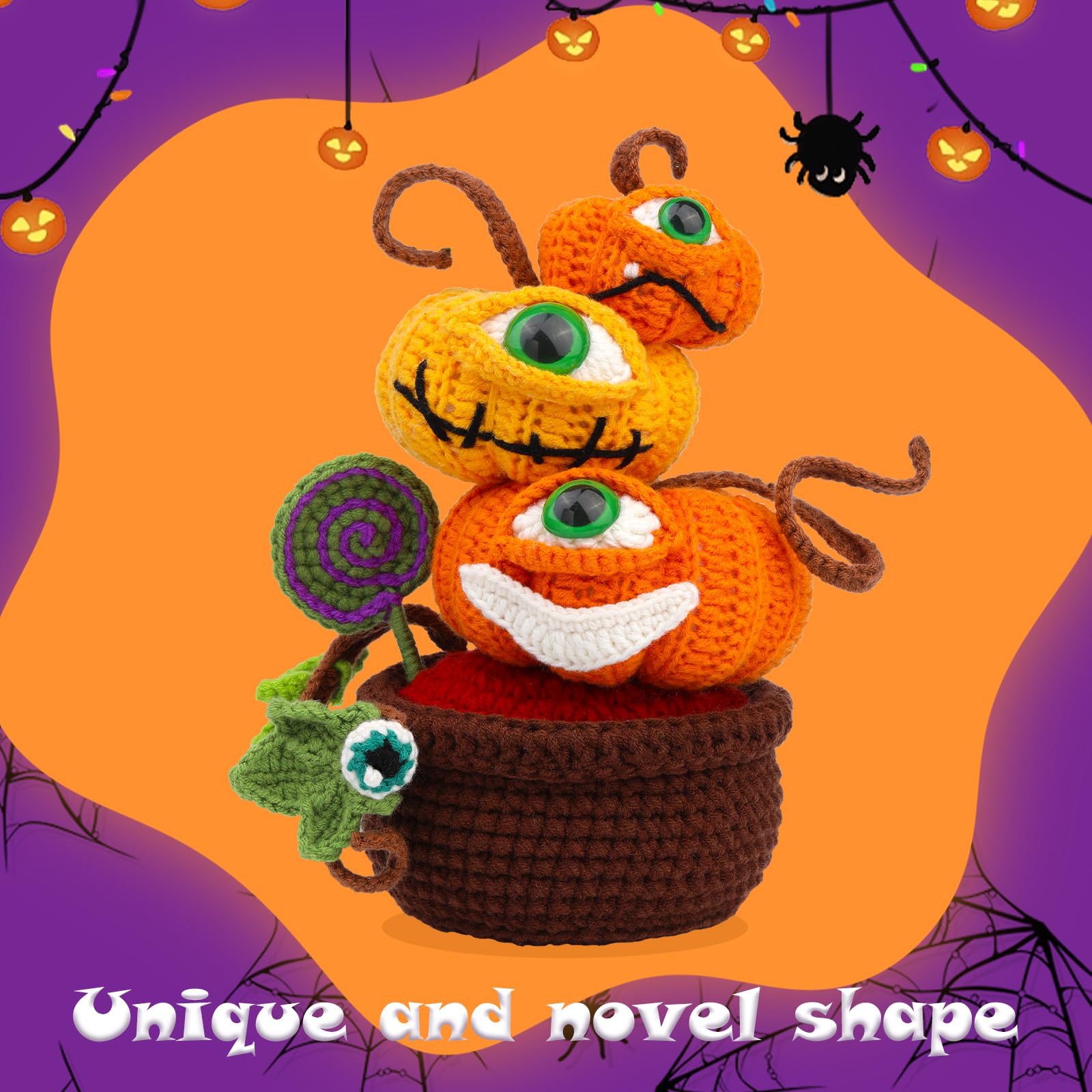 Kit de crochet pour débutants : citrouille en pot pour Halloween 