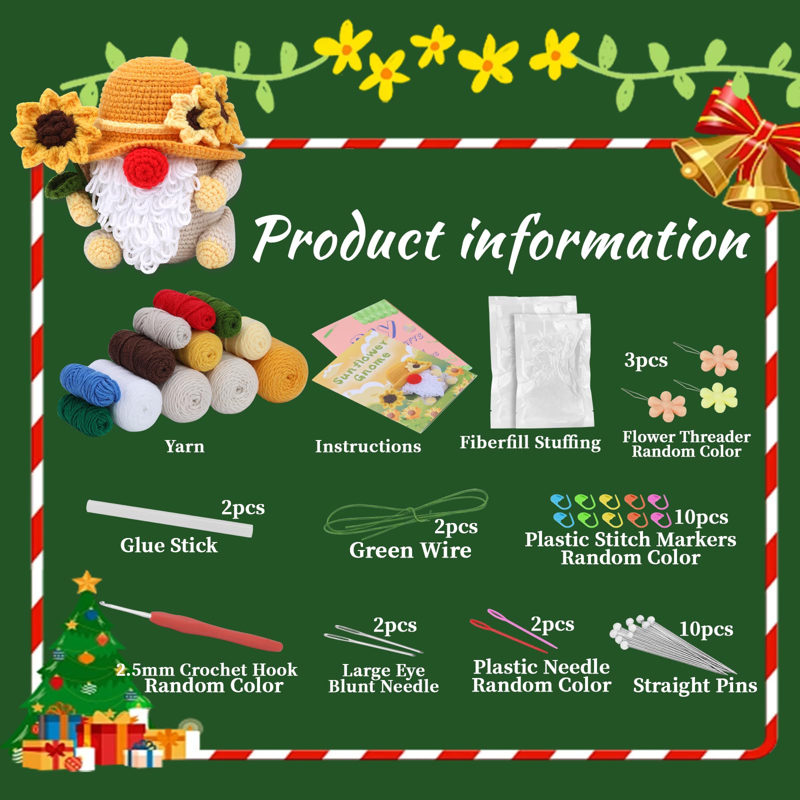 Kit de crochet de Noël pour débutants : Gnome Tournesol 