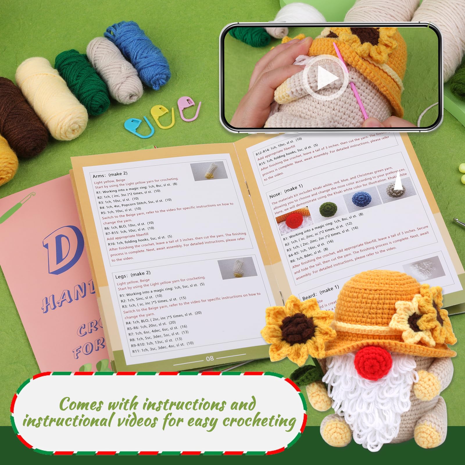 Kit de crochet de Noël pour débutants : Gnome Tournesol 