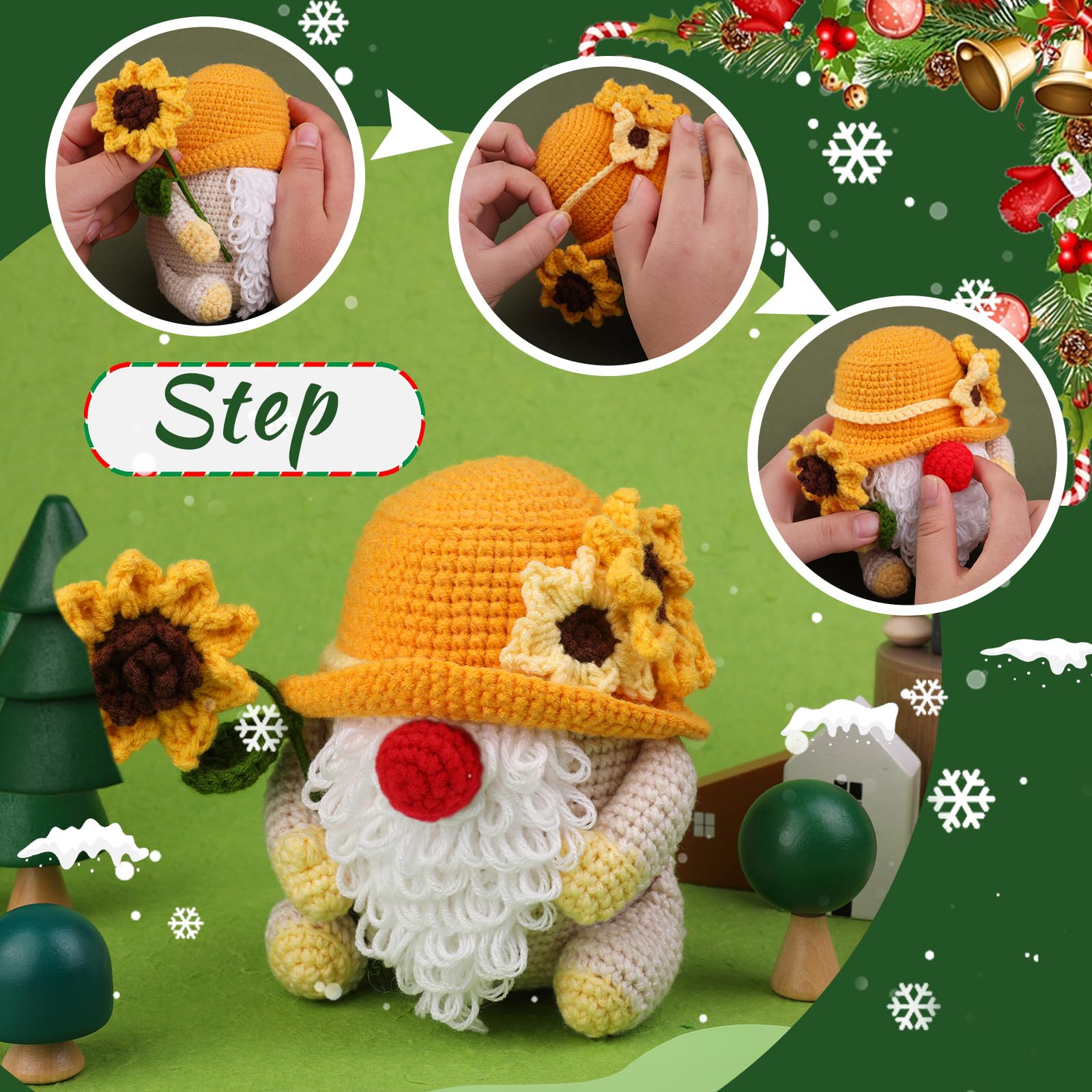 Kit de crochet de Noël pour débutants : Gnome Tournesol 