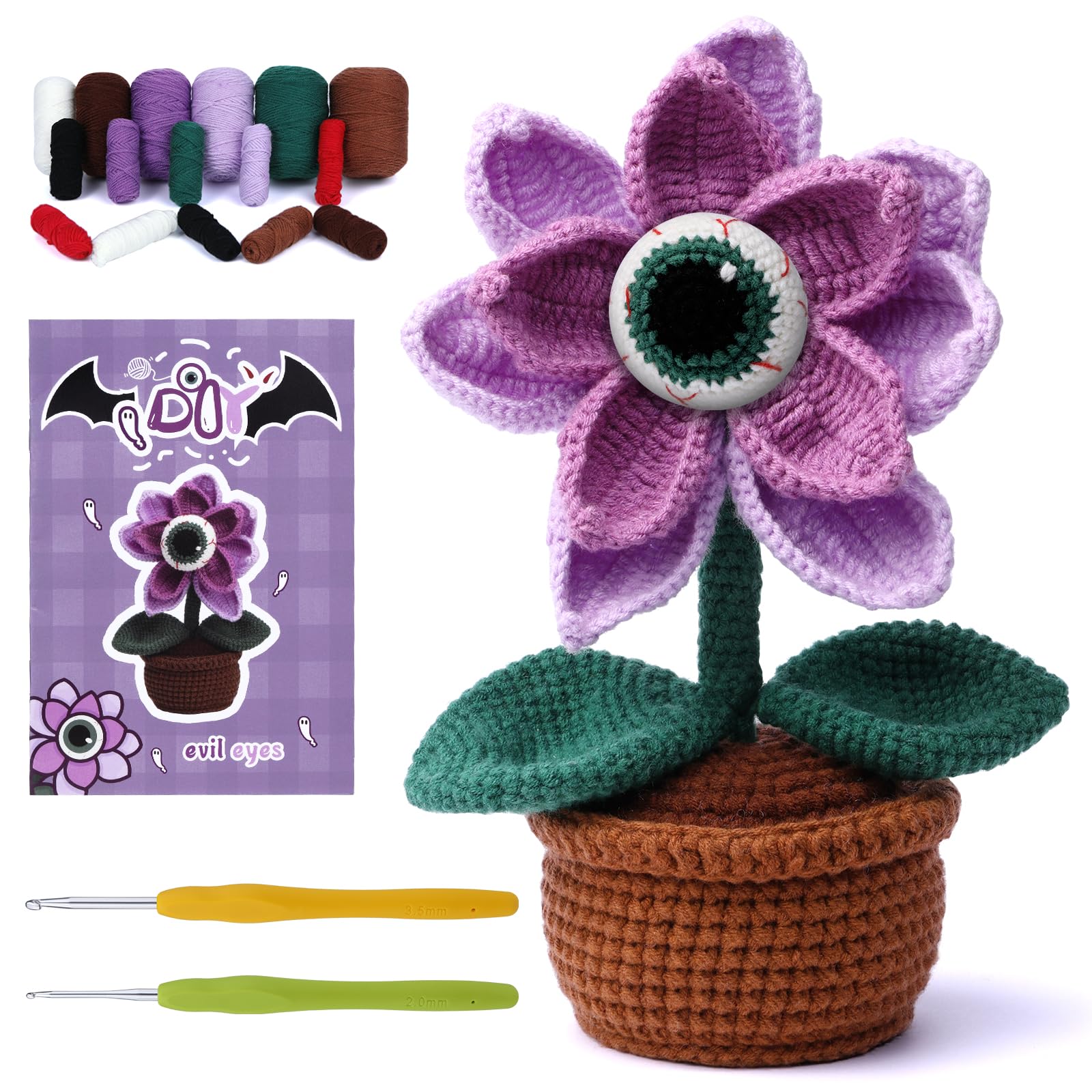 Kit de crochet pour débutants sur le thème des yeux maléfiques pour Halloween 