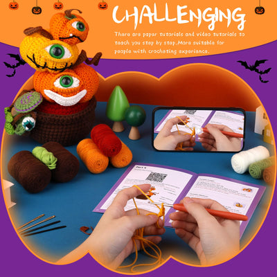Kit de crochet pour débutants : citrouille en pot pour Halloween 