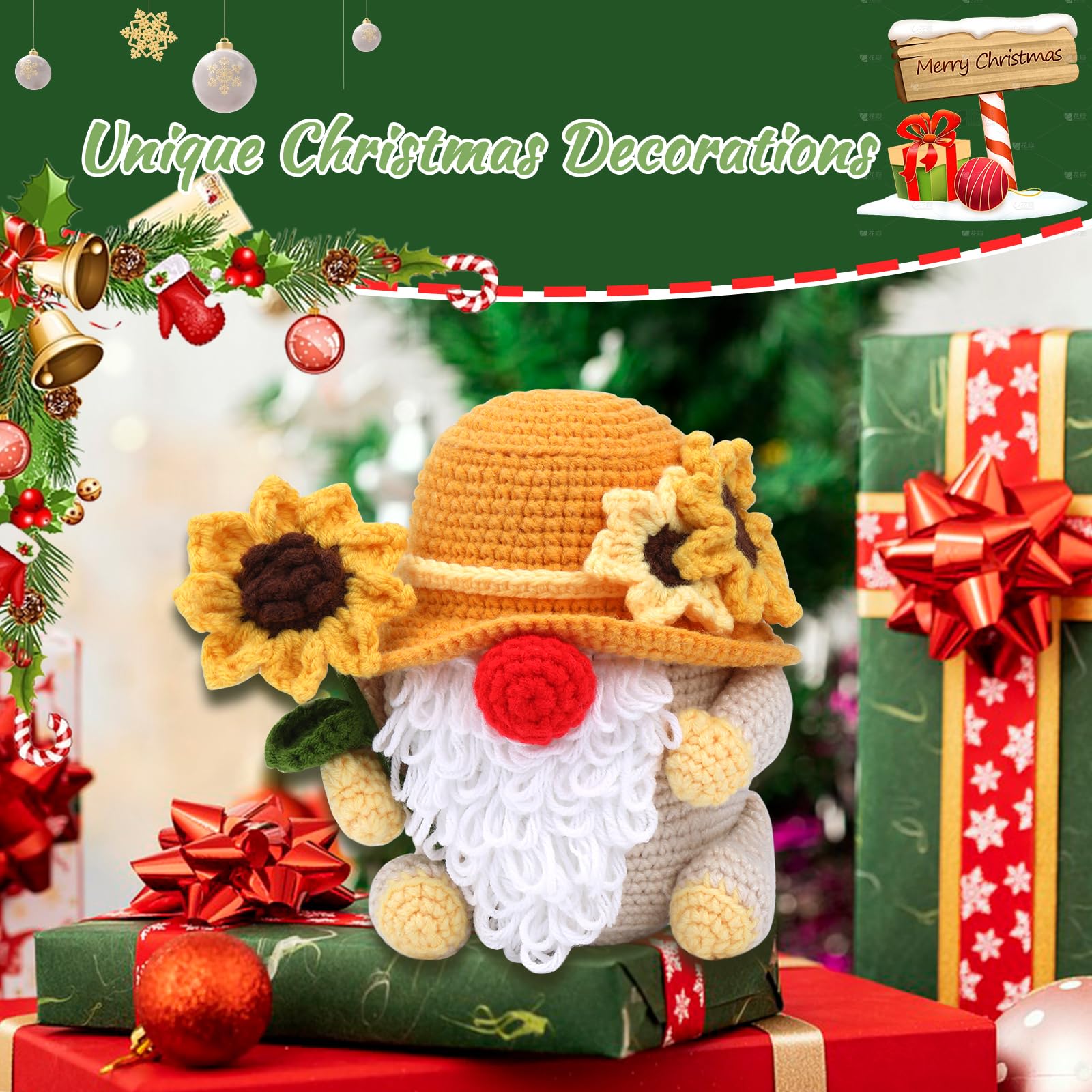 Kit de crochet de Noël pour débutants : Gnome Tournesol 
