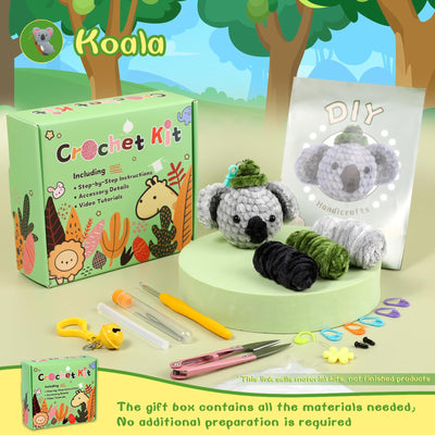 Koala Crochet Kit for Beginners, 3 Colors Chenille Yarn