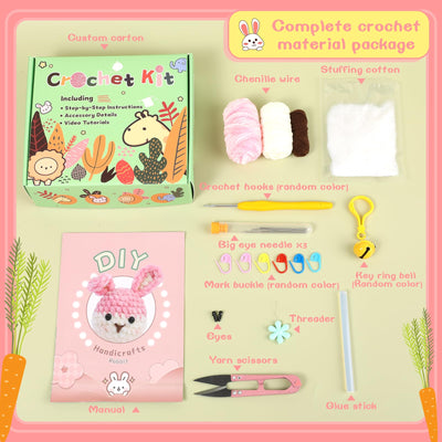 Rabbit Crochet Kit for Beginners, 3 Colors Chenille Yarn