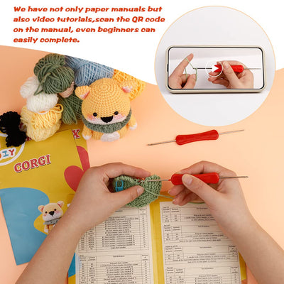 Kits de crochet DIY (3 pièces) pour débutants : Corgi, Dinosaure et Pingouin