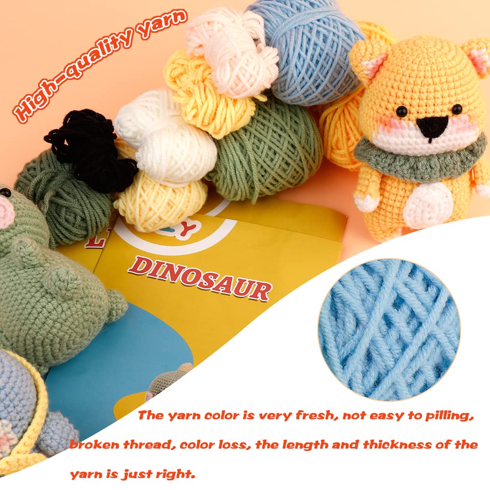 Kits de crochet DIY (3 pièces) pour débutants : Corgi, Dinosaure et Pingouin