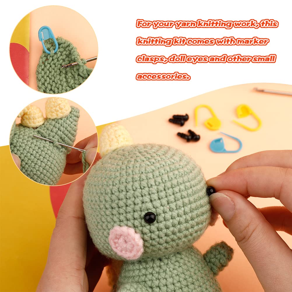 Kits de crochet DIY (3 pièces) pour débutants : Corgi, Dinosaure et Pingouin