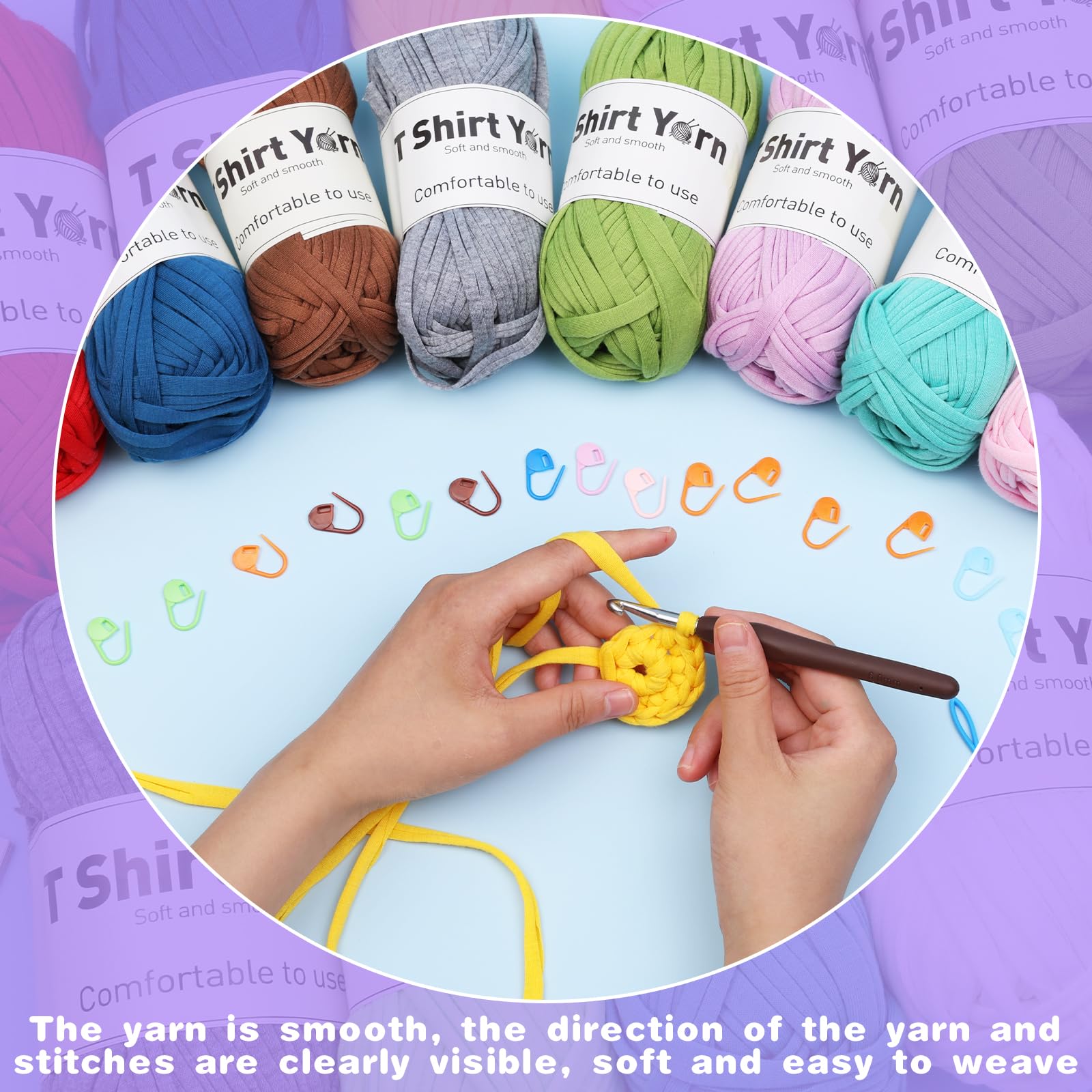 4 Pack T-Shirt Yarn Set, 3.5Oz Flat Crochet Yarn Soild Color with Knitted Plastic Eye Needles - 12 Colors