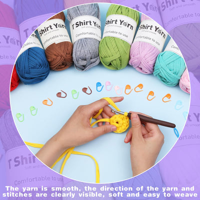 4 Pack T-Shirt Yarn Set, 3.5Oz Flat Crochet Yarn Soild Color with Knitted Plastic Eye Needles - 12 Colors