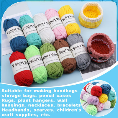 4 Pack T-Shirt Yarn Set, 3.5Oz Flat Crochet Yarn Soild Color with Knitted Plastic Eye Needles - 12 Colors