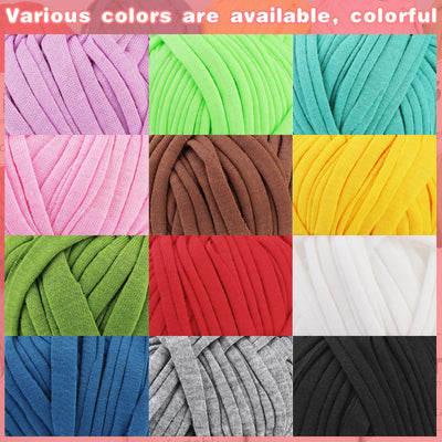 4 Pack T-Shirt Yarn Set, 3.5Oz Flat Crochet Yarn Soild Color with Knitted Plastic Eye Needles - 12 Colors