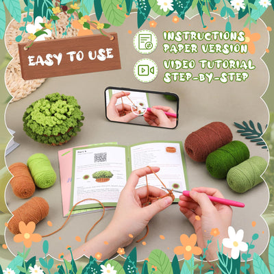 Kit de crochet pour débutants comprenant 6 dessous de verre pour pots de fleurs 