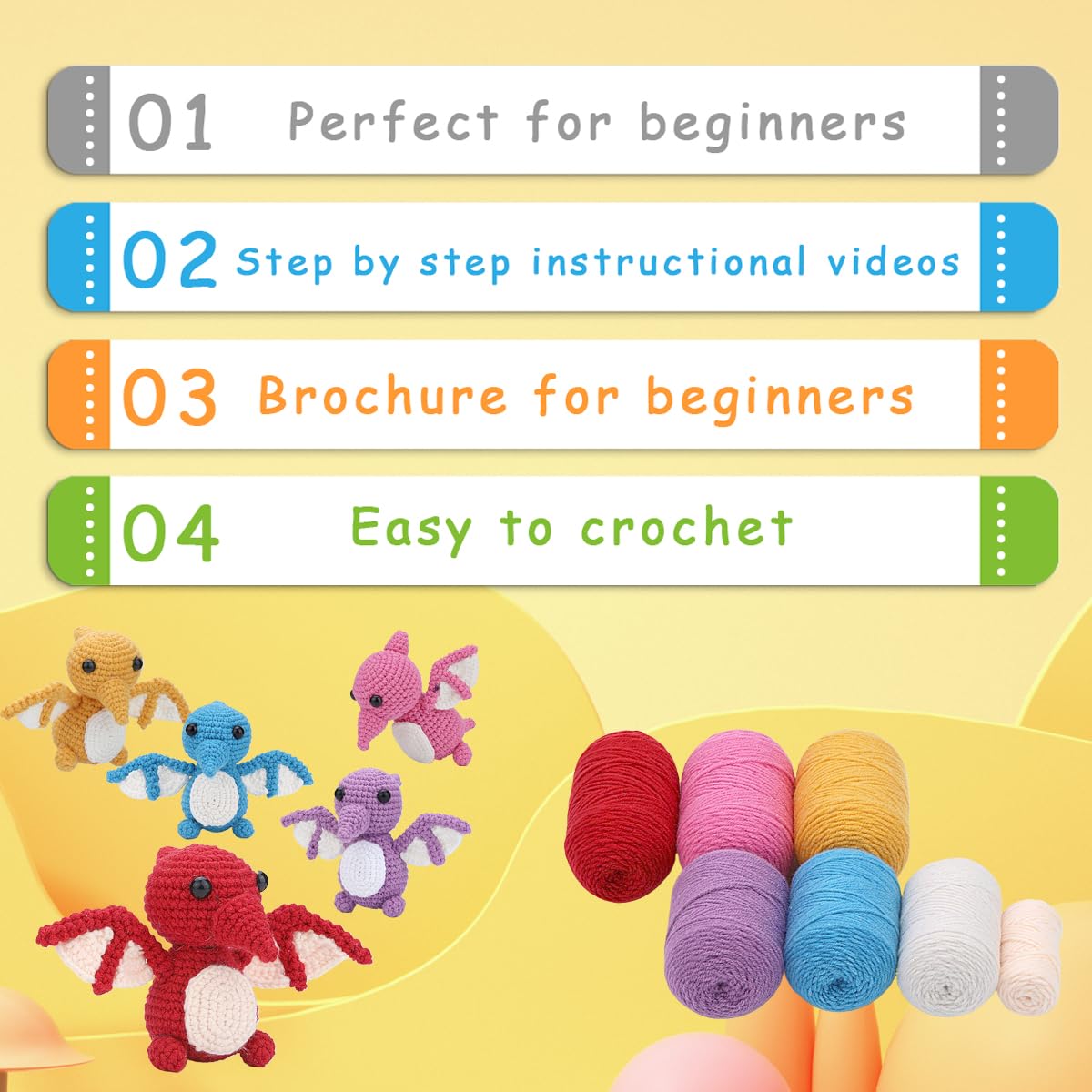 Adorables kits de crochet de ptérosaures pour débutants