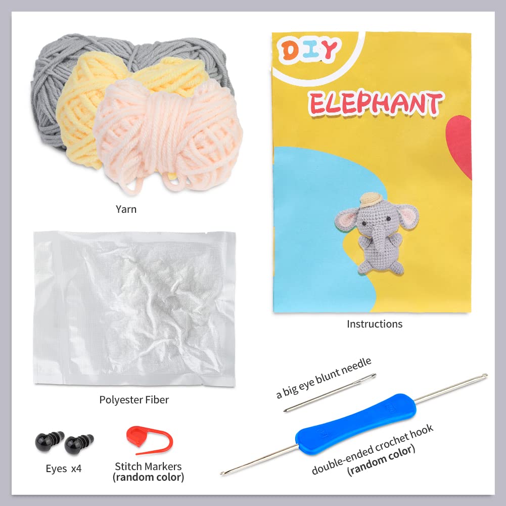 Kit de crochet Éléphant Gris pour débutants