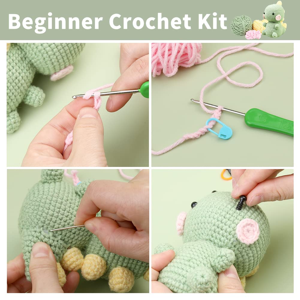 Kit de crochet dinosaure vert pour débutants