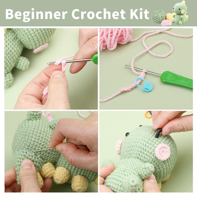Kit de crochet dinosaure vert pour débutants