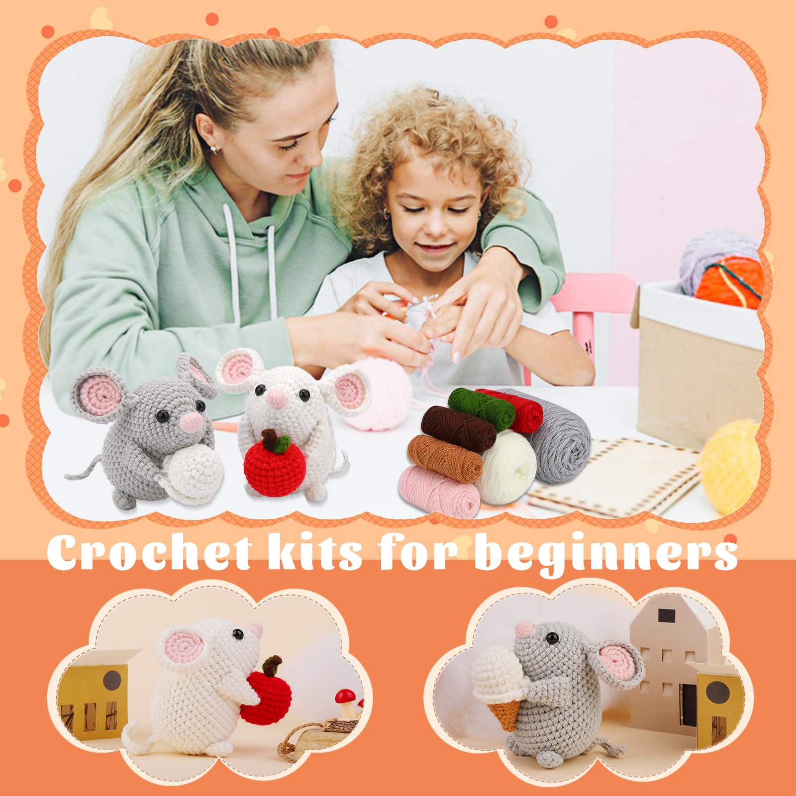 2 kits de crochet pour débutants représentant une famille de hamsters 
