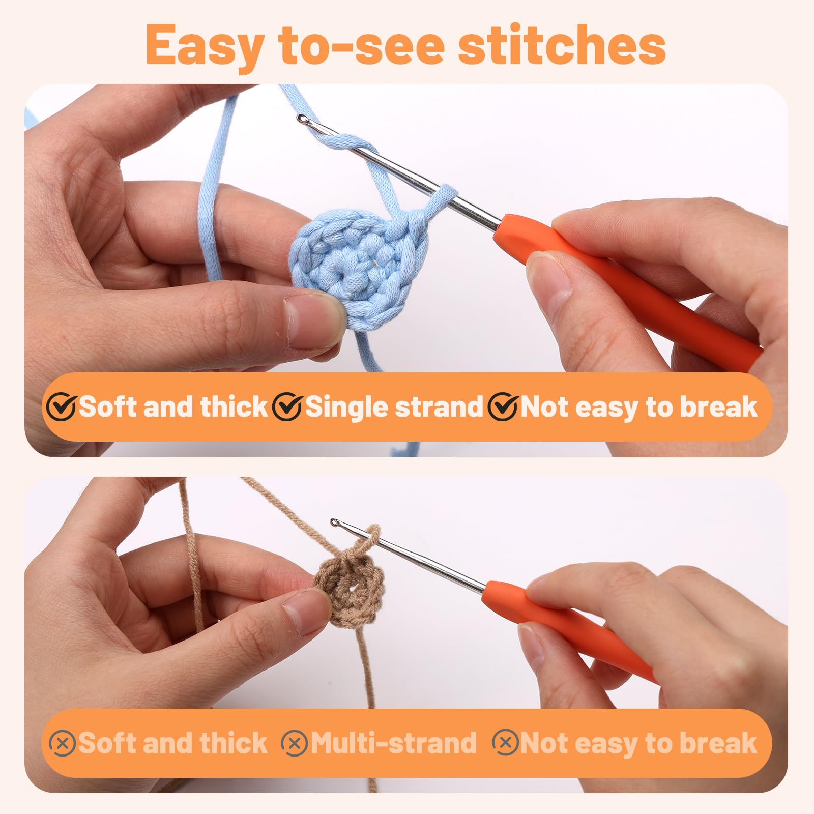(4x50g) Crochet Yarn for Beginners with Easy-to-See Stitches - 21 Colors